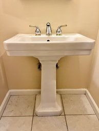A Celite Porcelain Pedestal Sink With Moen Faucets - Including Accessories- Removed- Ready For Pickup