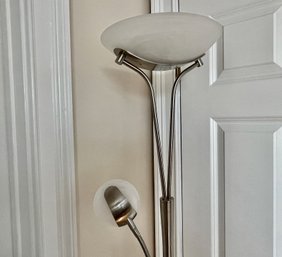 Modernist Brushed Nickel Floor Lamp With Flexible Reading Light