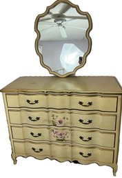 Vintage French Provincial Style Dresser With Mirror & Hand-Painted Poppy Design
