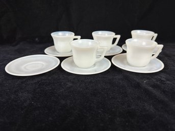 Hazel Atlas Vintage White Milk Glass Tea Cups & Saucers