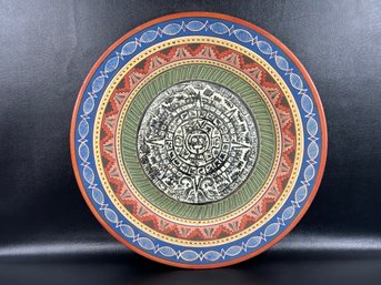 A Decorative Mexican Aztec Calendar Plate In Terracotta