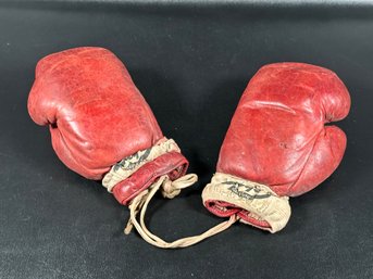 A Fabulous Pair Of Vintage Boxing Gloves In Red Leather