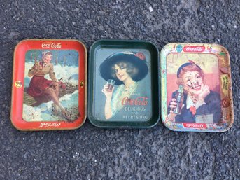 Great Group Lot Of Three (3)  Vintage Coca Cola Tin Litho Advertising Trays - Great Coca Cola Collectibles