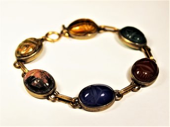 Fine Vintage Gold Filled Hand Carved Hard Stone Scarab Bracelet