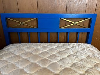 Twin Bedframe With Blue & Brass Headboard