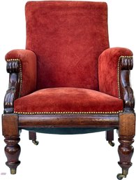 An 19th Century Empire Mahogany Parlor Chair In Elegant Burnt Orange Suede With Nailhead Trim