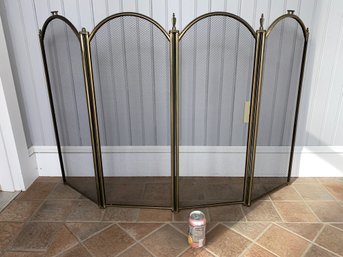 Antiqued Brass Four Panel Fire Place Screen. Measures 51' Wide And 32 1/2' Tall. Missing One Finial.