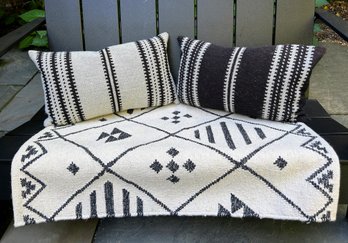 Pair Of Restoration Hardware Pillow Covers With A Small Area Rug