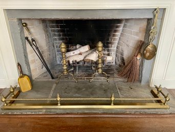 Fireplace Accessories Including Andirons, Peerage Bed Warmer & Fireplace Fender