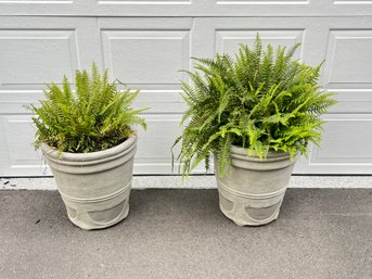 Pair Of Niles Audio Planters With Live Ferns And Speakers