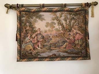 Vintage Belgium Gobelin Tapestry Wall Hanging Courtly Scene