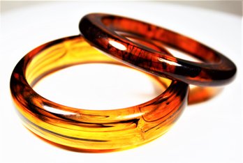 Lot Two Vintage Bakelite Plastic Root Beer Bangle Bracelets