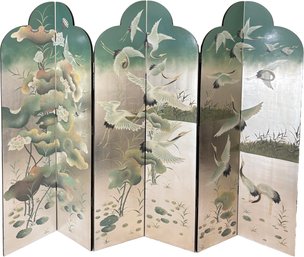 A Beautiful Hand Painted Deco Revival Chinese Dividing Screen, Made In Hong-Kong, Likely Maitland-Smith