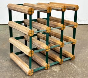 A Vintage Oak And Metal Wine Rack