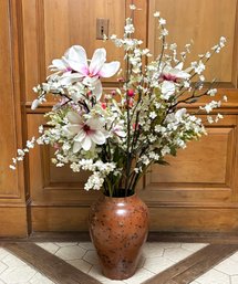 A Large High Quality Faux Floral Display In Vintage Ceramic Pot