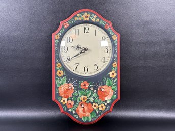 A Vintage Tole Painted Wall Clock, Signed