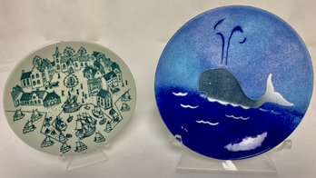 Bovano Enameled Whale Plate And Danish Nymolle Faience Plate (2)