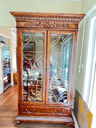 Beautifully Carved And Lighted Display Cabinet, Relief Carved, Shell Motif,