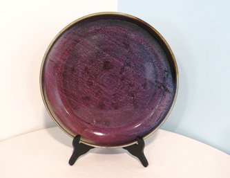 Purple Glazed Studio Raku Pottery Large Platter
