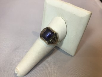 Men's 10K White Gold  Amethyst Ring Size11  #31