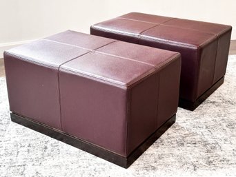 A Pair Of Versatile Ottoman/Coffee Tables In Supple Stitched Leather By Christian Liaigre For Holly Hunt