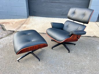 Modern Bentwood And Leather Lounge Chair And Ottoman