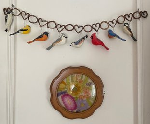 Framed Needlepoint And Hanging Bird Garland