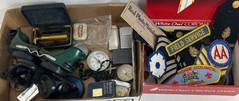 Box Lot Of Vintage Military Patches, Googles, Compasses , And More!