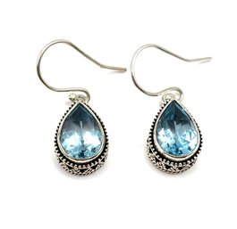 Gorgeous Sterling Silver Aquamarine Color Stone Tear Drop Dangle Earrings