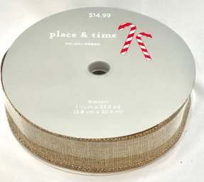 Place And Time Tan And Gold Wired Fabric Ribbon