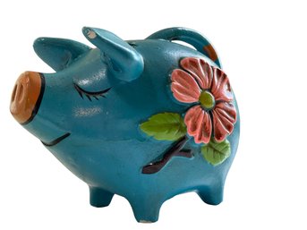 Vintage Blue Ceramic  Piggy Bank