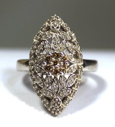 LOVELY STERLING SILVER FILIGREE LADIES RING HAVING SMALL DIAMONDS SIZE 6