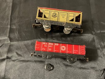 2 Vintage Tin Train Cars