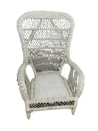 Vintage White High-back Wicker Chair