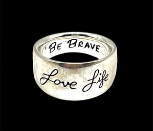 Vintage Sterling Silver 'Be Brave Love Life' Ring, Size 6.5