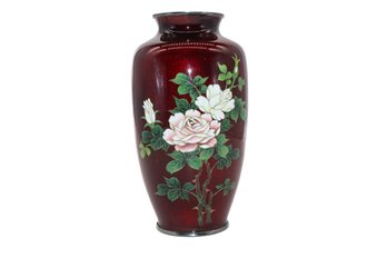 Vintage Asian Red Vase With Beautiful Flower Design