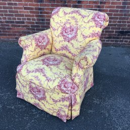 Fabulous $2,650 French Style Club Chair By WESLEY HALL With Yellow / Red Toile Fabric - Lovely Chair !
