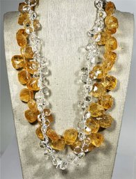 Fine Genuine Citrine Crystal And Rock Crystal Double Link Necklace