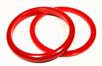 Two Vintage Red Bakelite Plastic Bangle Bracelets