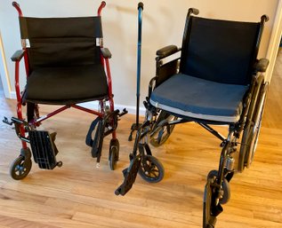 Pair Of Wheelchairs And Walking Cane