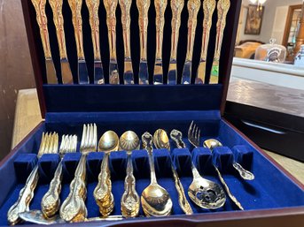 International Gold Flatware  Set With Wood Box