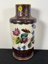 A 12' HAND PAINTED VICTORIAN BRISTOL GLASS VASE