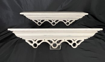 Pair Of  Pottery Barn Whitewashed Wooden Floating Shelves - 23.5' Long