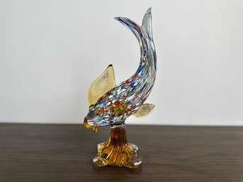 Spectacular Fish-shaped Sculpture On A Murano Glass Base