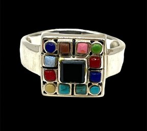 Beautiful Vintage Sterling Silver Multi Color Stone Ring, Size 7.5