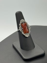 Antique Sterling Silver Marcasite & Carnelian Ring