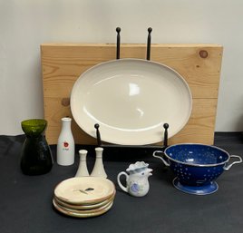 A Mixed Lot Of Serving Items, Pfaltzgraff Platter, Natural Life Bud Vase, Lenox Salt & Pepper Shakers & More