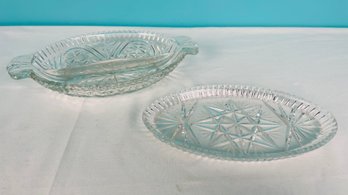 Pair Of Cut Glass Oval Serving Dishes