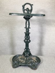 Very Nice Victorian Antique Style Cast Metal Umbrella Stand - Old Green Paint - Very Nice Functional Piece