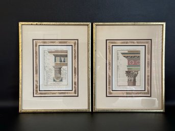 A Pair Of Classical Column & Entablature Architectural Prints